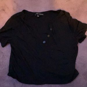Black button neck top